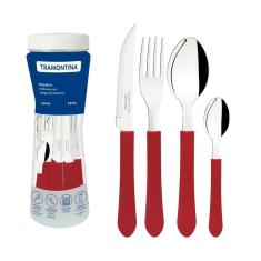 Faqueiro Leme Com Lâminas Em Aço Inox E Cabos De Polipropileno Vermelho 16 Peças