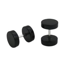 Brinco Masculino Falso Alargador De Aço Inox Preto Redondo