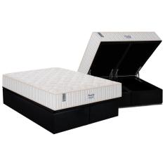 Cama Box Baú King: Colchão Molas MasterPocket Ensacadas Plumatex Miami + Base CRC Suede Black(193x203)