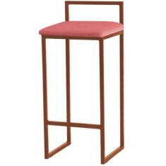 Banqueta Alta Estofada Suede Pietra Base Bronze House - JOTABE, rose