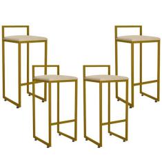 Kit 04 Banquetas Altas Para Cozinha Sala De Jantar Hanna L02 Dourado S