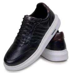 Tenis Masculino Couro 100% Legitimo Moderno Casual Detalhado Sola Alta Sapatenis Confortável Macio-Masculino