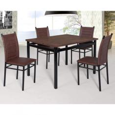 Conjunto Sala de Jantar Tokio Mesa Riviera 4 Cadeiras Art Panta Preto/Castanho Rust