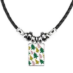 DIYthinker Colar de Ilustração Verde Árvore de Natal Joias Torque Pingente de Corda de Couro