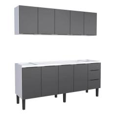 Conjunto Cozinha Jupter 100% Aço  1.80 Mt -Gabinete + Armario Aereo - Cozimax