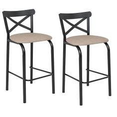 Conjunto 2 Banquetas para Cozinha Assento Anatômico Paris Preto/Linho Bege