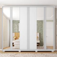 Guarda Roupa Casal com Espelho 6 Portas 4 Gavetas Suburban Branco Fosco