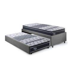 Bicama Box Solteiro 88x188cm Suede com Dois Colchões Gran Sleep Molas Verticoil Ecoflex Cinza/Preto