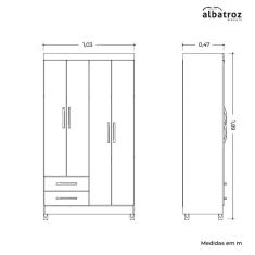 Guarda-roupa Solteiro 4 Portas 2 Gavetas Âmbar Branco/Azul Matte/Rosa Matte/Titanium