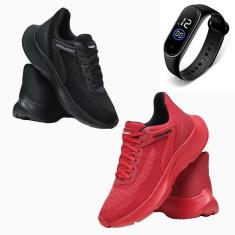 Kit 2 Tênis Masculino Esporte Academia Corrida Leve Uso no Dia a Dia + Relógio-Masculino