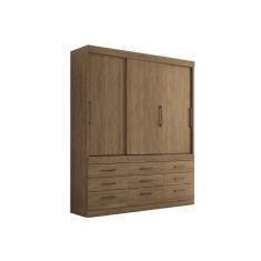 Guarda Roupa Solteiro 3 Portas De Correr E 9 Gavetas Click 3.9 Jatoba