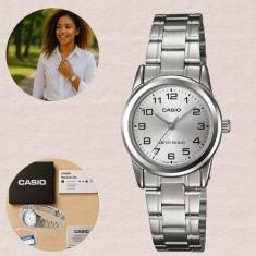 Relógio de Pulso Casio Feminino Analógico Prata Redondo Pequeno Leve C