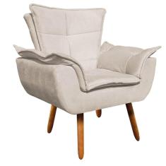 Poltrona Decorativa Sala De Estar Pés Palito Opla Suede Bege - Ibiza