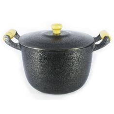 Caldeirão Alumínio Fundido Craqueado Alça de Madeira Preto 28cm