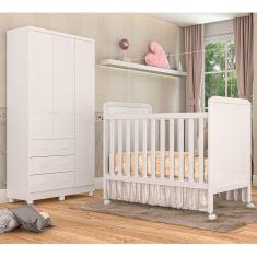 Conjunto Quarto Infantil Guarda Roupa 3 Portas, Berço Cloe Junior Móveis Peroba