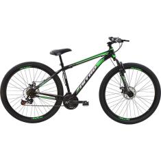 Bicicleta Aro 29 MTB Quadro 17" Freio a Disco Mecânico 21 velocidades Nitro Steel Preta/Verde Poli Sports
