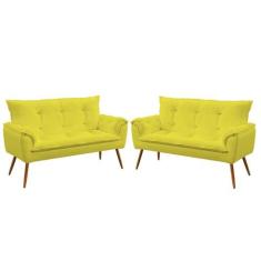 Kit 2 Poltronas Namoradeiras Decorativas Beta Sued Amarelo Aradecor