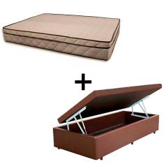 Cama Baú Solteiro 88 Tecido Sintético Marrom Com Colchão Polônia Bello Box - D28 66x88x188
