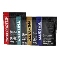 Kit: Whey Protein Concentrado 1Kg + Creatina Monohidratada 250g + Glutamina 250g + Taurina 250g - 100% Importado - Soldi