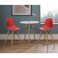 Conjunto Bistrô Eames Eiffel Mesa Branca com 2 Banquetas Vermelhas de 