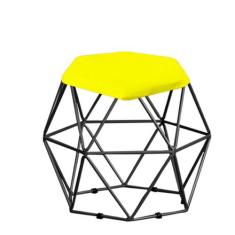 Kit 10 Puff Banqueta Aramado Mila Base Preta Hexágono Suede Amarelo - 