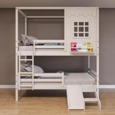 Beliche Casinha Reta com Grade Removível e Escorregador Madeira Maciça