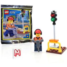 Trabalhador/construtor da construção civil em minifigura LEGO City com acessórios