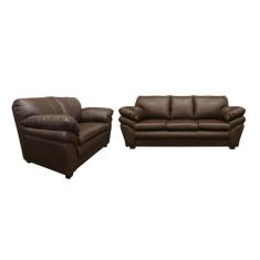 Conjunto Sofá de Couro Gana 3 e 2 Lugares Marrom Pigmentado - Mempra D