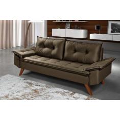 Sofa Bariloche 3 Lugares Retro Em Suede Essencial Estofados, Capuccino