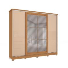 Guarda-Roupa Casal com Espelho Hambers 4 PT 4 GV Canela e Macadâmia