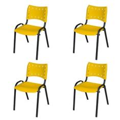 Kit 4 Cadeiras Iso Fixa Tubular Igreja Escritório Sorveteria Empilháve