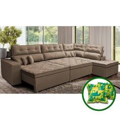 Sofá De Canto Retrátil E Reclinável Direito 3,40x2,36m Molas Cama Inbox Espanha Velusoft Castor