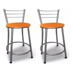 Kit 2 Banco Banqueta Baixa Prata p/ Mesa Cozinha Bar Lanchonete - Move