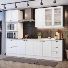 Cozinha Completa 4 Peças c/ Aéreo 3 Portas Com Vidro Branco