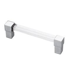 Alça de Acrílico, Alças de Armário Transparente de Cristal Puxadores de Gaveta Elegantes Botões únicos Gaveta Guarda-roupa Furo único Porta Dourada Distância de Metal 96 Prata