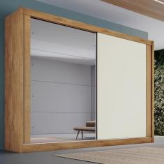 Guarda Roupa Casal Com Espelho 2 Portas 4 Gavetas - Creta-amêndoa-off White - Móveis Europa