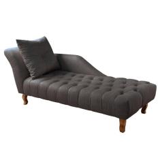 Divã Chesterfield Anna Recamier 160Cm Via Encanto Veludo Cinza Lado Esquerdo