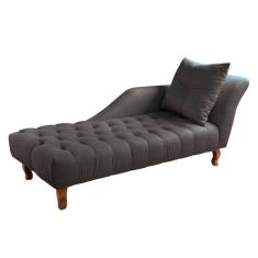 Divã Chesterfield Anna Recamier 160Cm Via Encanto Veludo Cinza Lado Direito