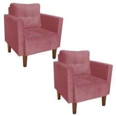 Kit 02 Poltronas Lívia Suede Rose Pés Chanfrado Drossi