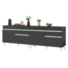 Kit Armário De Cozinha Gabinete Pia 120cm Veneza Multimóveis Mp2159 Preto/branco Preto/branco