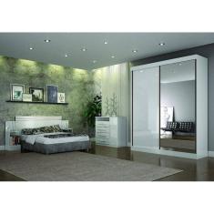 Guarda Roupa Solteiro com Espelho 2 Portas 3 Gavetas - São Paulo-Branco - Leifer Móveis