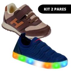Kit 2 Tênis Led Casual Criança Infantil de Masculino-Masculino