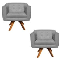 Poltrona Sala Decorativa Kit 2 Julia Giratória Madeira Suede Grafite D