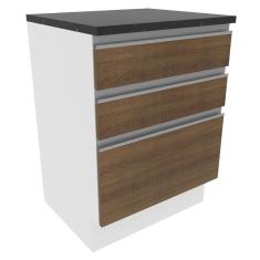 Balcão Madesa Acordes 100% MDF 60 cm 3 Gavetas - Branco/Rustic