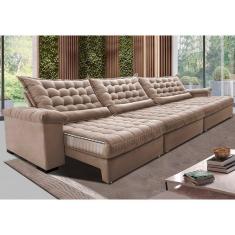 Sofá Retrátil e Reclinável 3,85m Molas Ensacadas Cama inBox Big Space. com Bordado 3D Velusoft