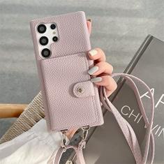 Estojo tipo carteira tiracolo de couro para Samsung S23 Ultra S22 Plus S21 S20 S10 S9 S8 Note 20 10 Pro 9 Capa de cartão, roxo, para S21