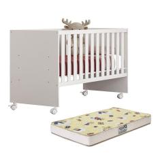 Berço Doce Sonho Reto com Rodízios e Colchão Supreme - Qmovi