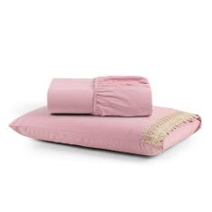 Jogo De Lençol Rubi Solteiro 2 Pçs 100% Algodão 200 Fios Ponto Palito Bordado - Rosê
