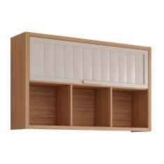 Armário Aéreo Cozinha Modulado Estela c/3Nichos e 1 Porta Basculante Ripada 120 cm Freijo/Off White - MGM