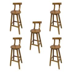 Kit 5 Banquetas Altas de Madeira com Encosto Girafa Natural